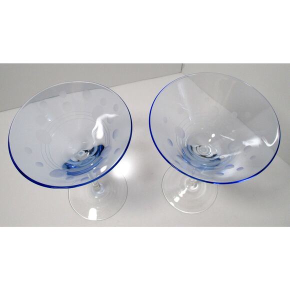 Set Of 2 Martini Glasses Blue Hand Blown 4 Ounces Each. - Picture 2 of 4